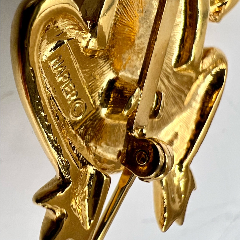 Vintage Napier Faux Pearl Gold Tone Frog Brooch - Picture 3 of 5